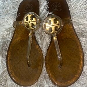 Tory Burch Champagne and Gold Flip Flops